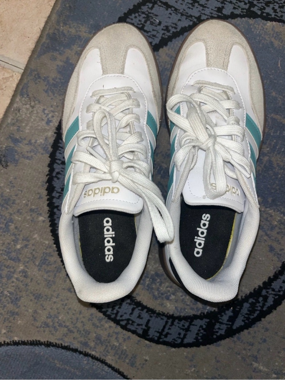 adidas Kids White Sneakers with Teal Stripes